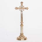 H-107b Marble and Brass  Small Crucifix 14"