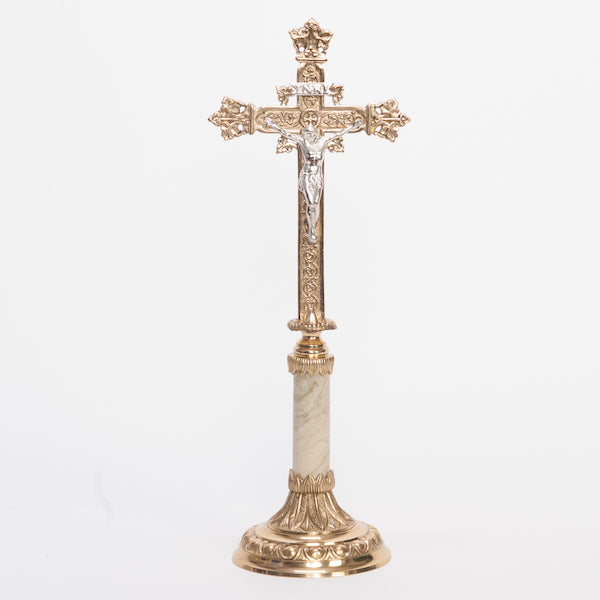 H-107b Marble and Brass  Small Crucifix 14"