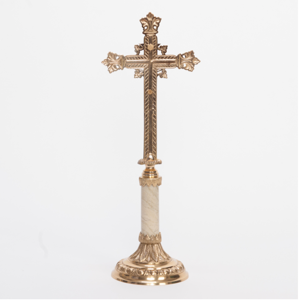 H-107b Marble and Brass  Small Crucifix 14"