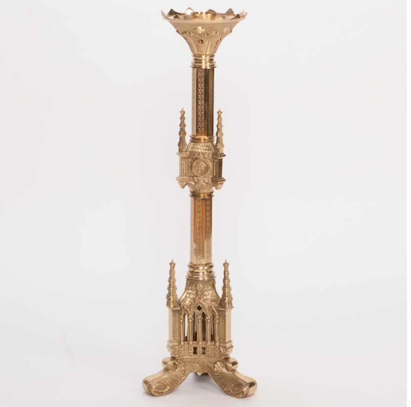 H-125 GOTHIC CANDLESTICKS 30" all brass