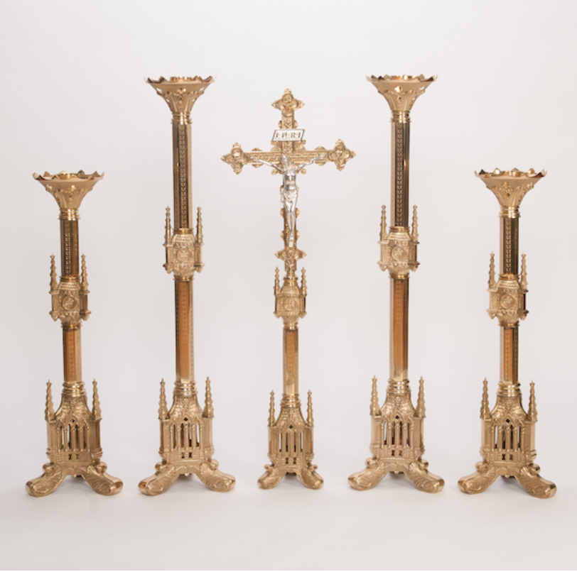 H-125 GOTHIC CANDLESTICKS 30" all brass