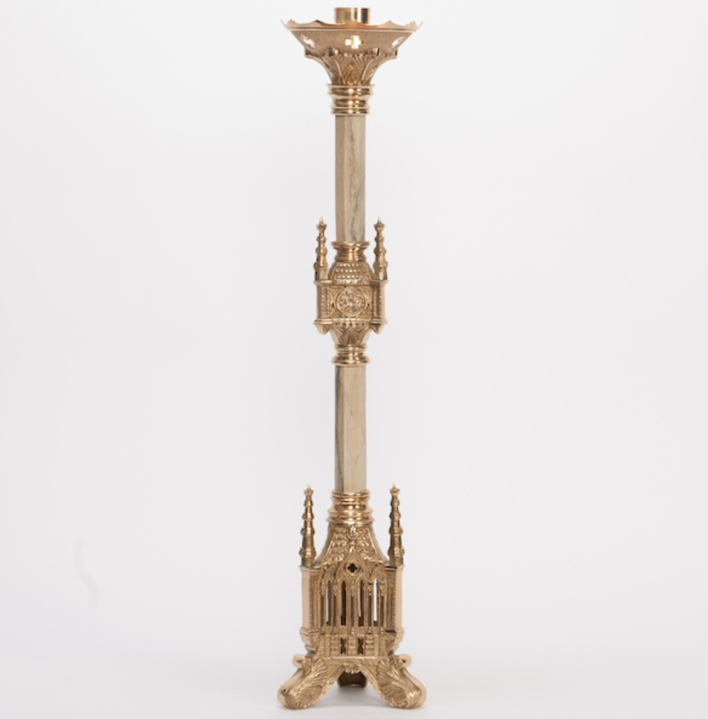 H-125 GOTHIC CANDLESTICKS 30" all brass