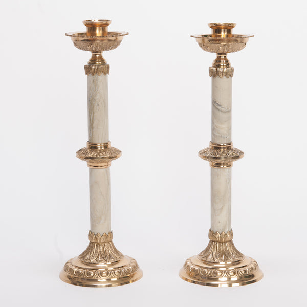 H-107 Gorgeous Marble Smaller Candlesticks 11.5"