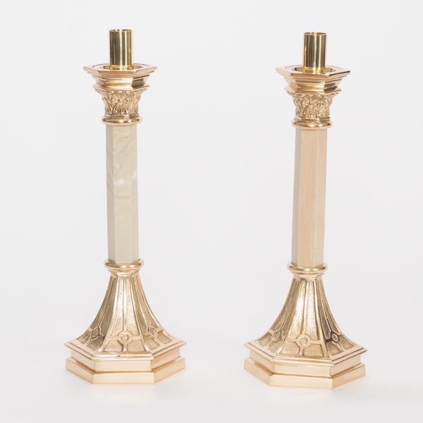 H-361 Marble and Brass Candlestick 12.5