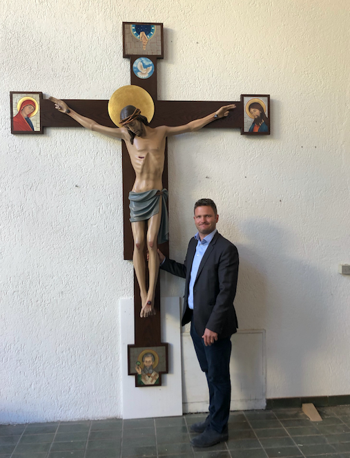 Custom hand painted hand carved crucifix