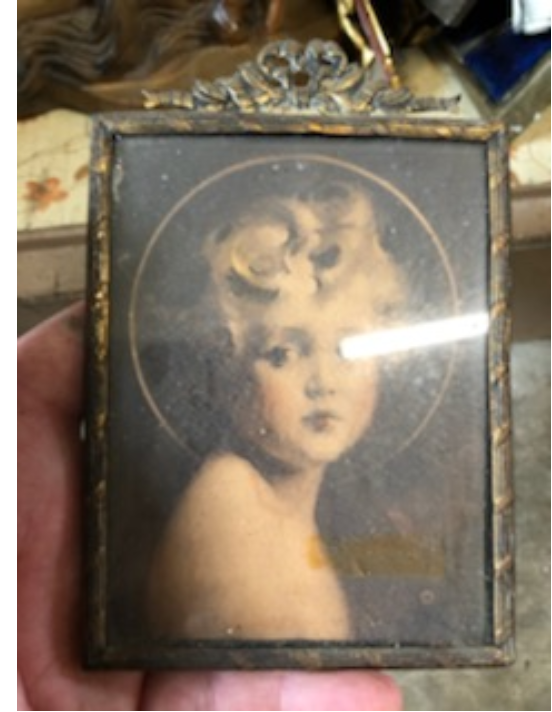 Child Jesus in Brass Frame Antique Stunning