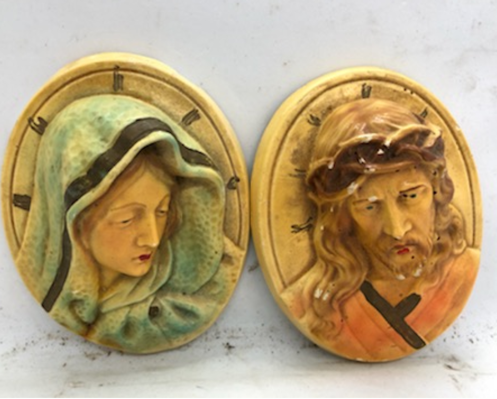 Antique Wall Reliefs of Mary and Christ