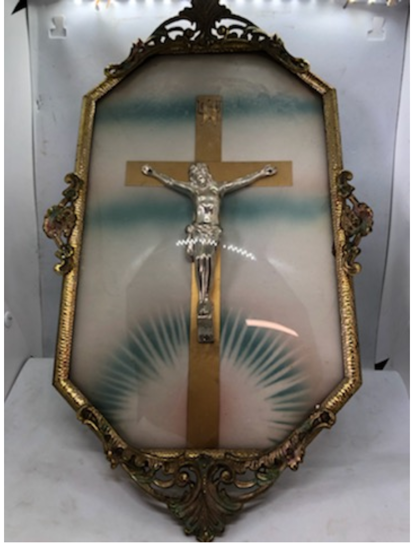 Large Brass Framed Bubble Glass Crucifix