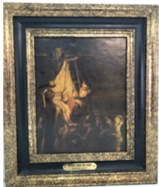 Framed Nice Image of Christ being taken down from the Cross. Very Captivating