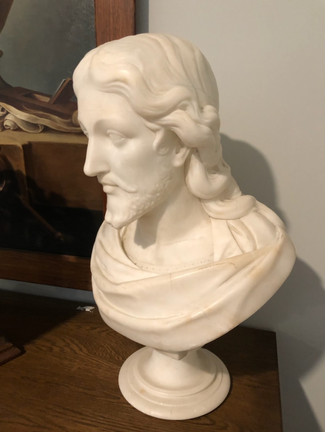 Lifesize Busts of Christ and Sorrowful Mother in Marble