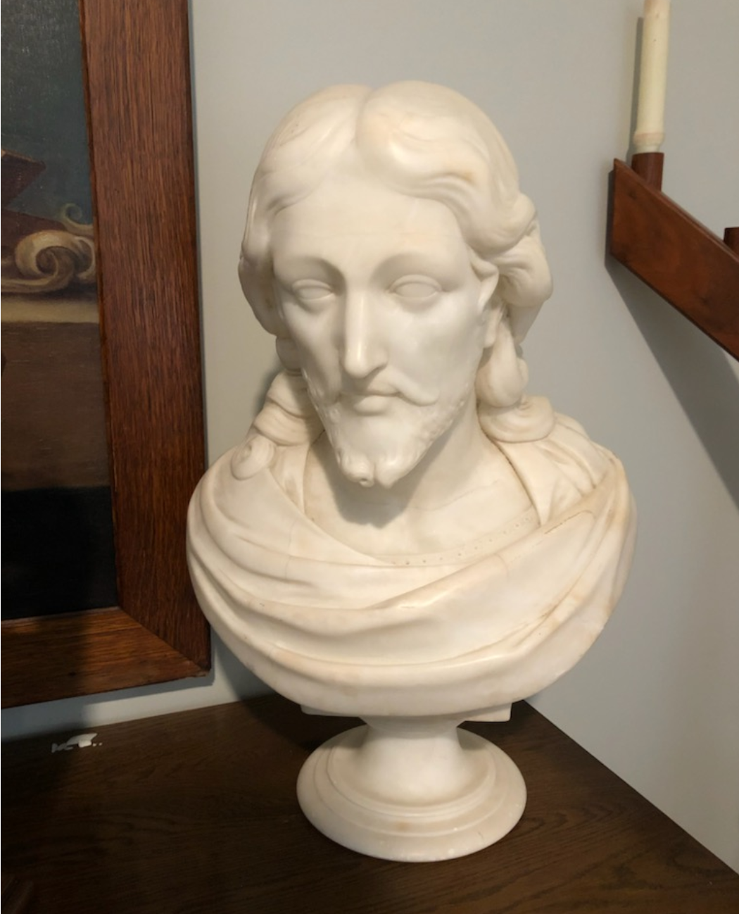 Lifesize Busts of Christ and Sorrowful Mother in Marble