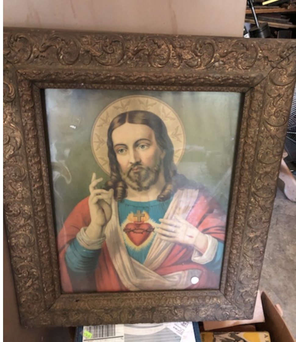 Early 1900s Antique Sacred heart Print in Ornate Frame
