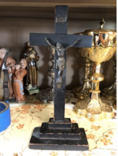 Antique Early Black Altar Crucifix