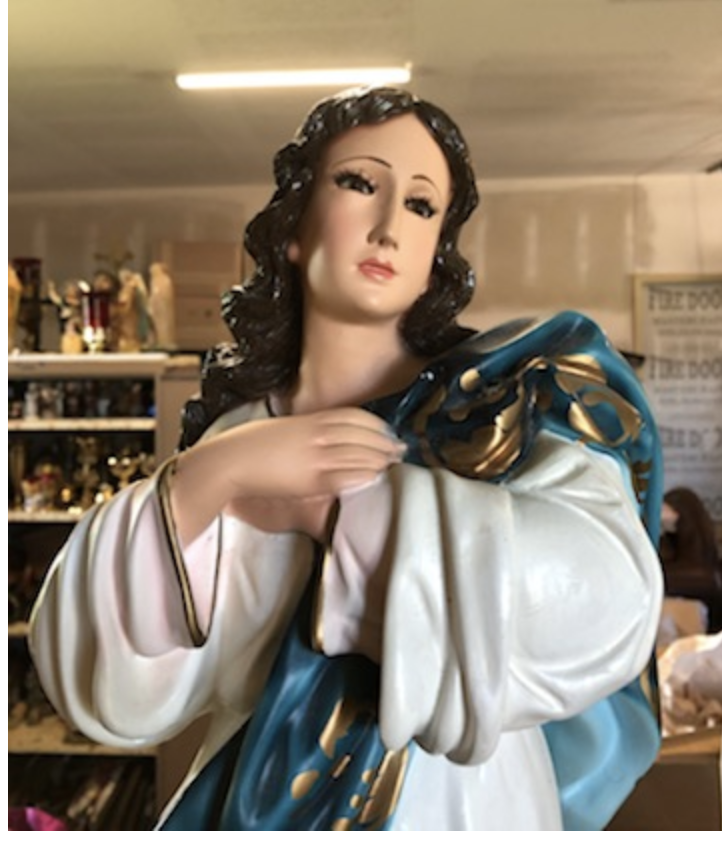 Antique Assumption of Mary Statue with Glass eyes