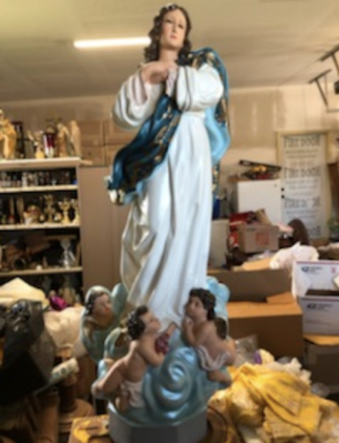 Antique Assumption of Mary Statue with Glass eyes