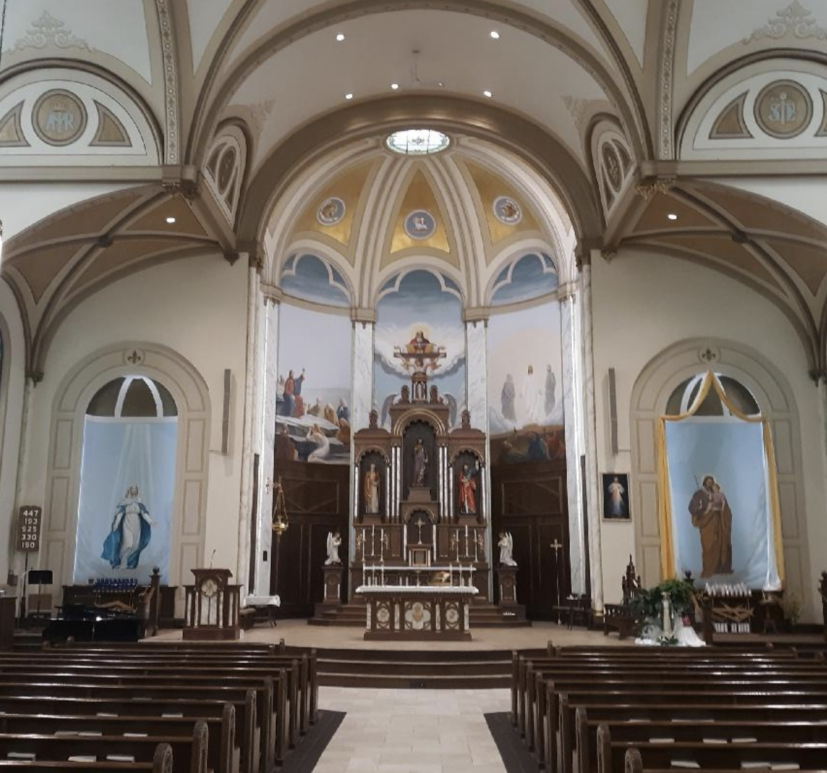 The restored sanctuary of St. Joseph's Catholic Church, Ohio, with its new high altar and reredos