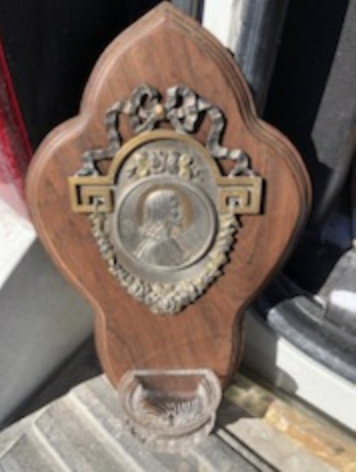 French on Walniut CHRIST Holy Water Font HIGH Embossing