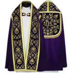 Purple Roman cope with velvet embroidery and matching stole, additional view
