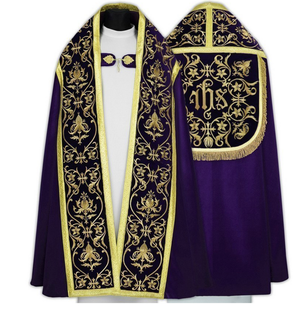 Purple Roman cope with velvet embroidery and matching stole