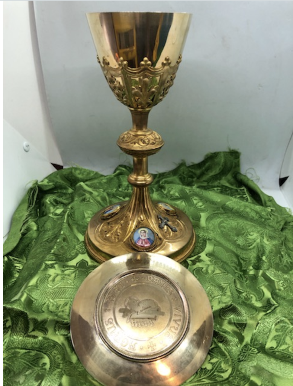 Antique French Chalice, Sterling Enameled Porcelian Panels AH72