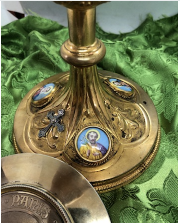 Antique French Chalice, Sterling Enameled Porcelian Panels AH72