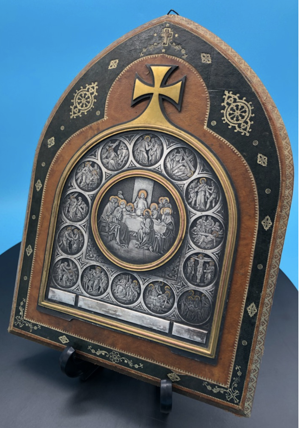 Engraved on Tooled Leather 14 Stations of the Cross and Last Supper