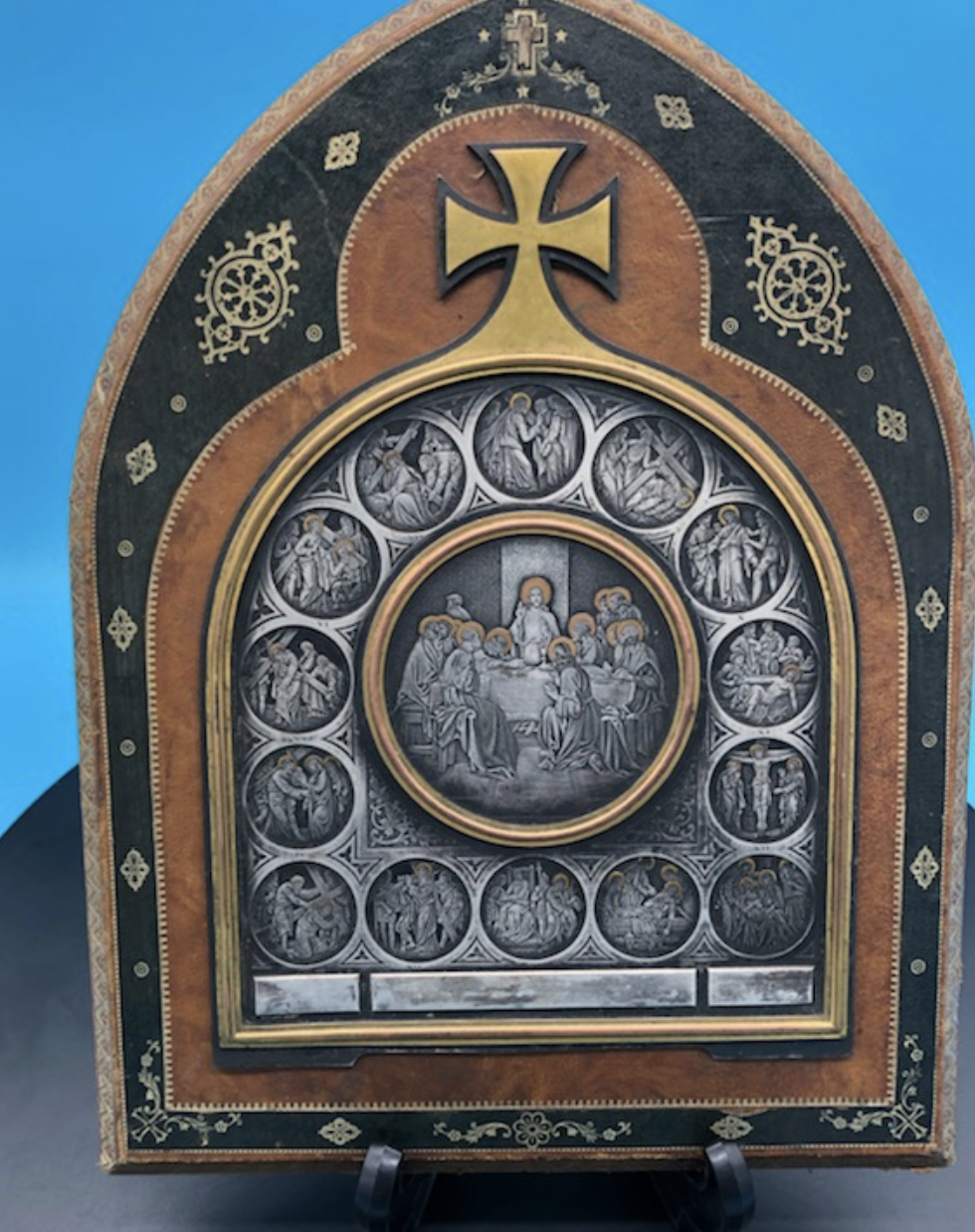 Engraved on Tooled Leather 14 Stations of the Cross and Last Supper