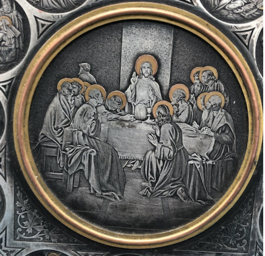 Engraved on Tooled Leather 14 Stations of the Cross and Last Supper