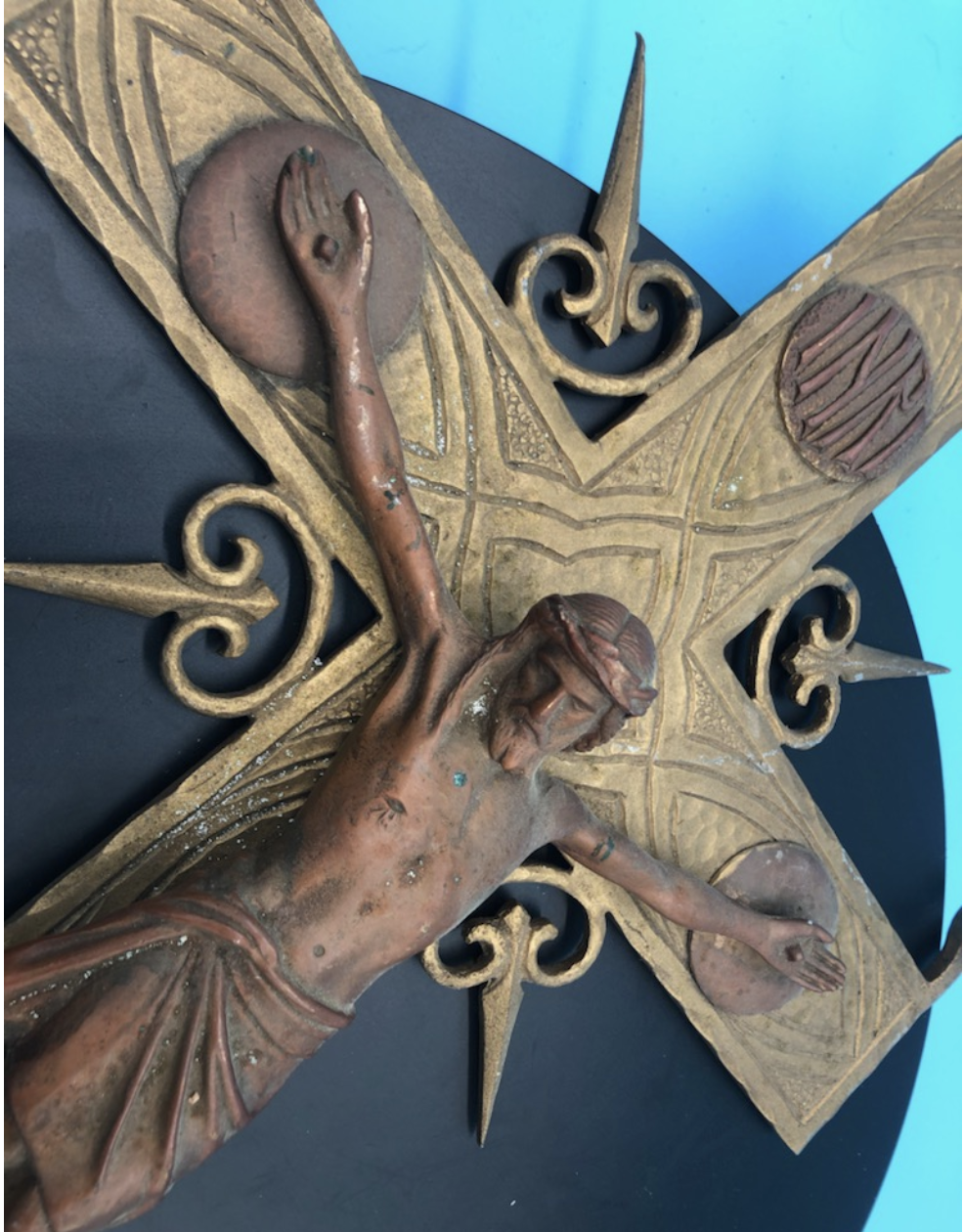 Bronze and Copper Heavy Crucifix 23x13
