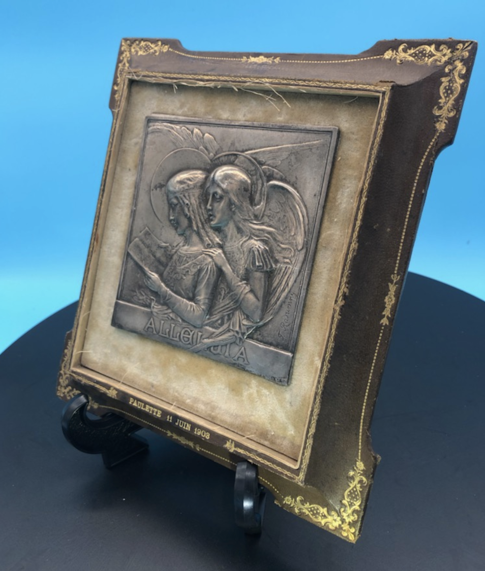 French Tooled leather Relief w/ Angels "Alleluia"