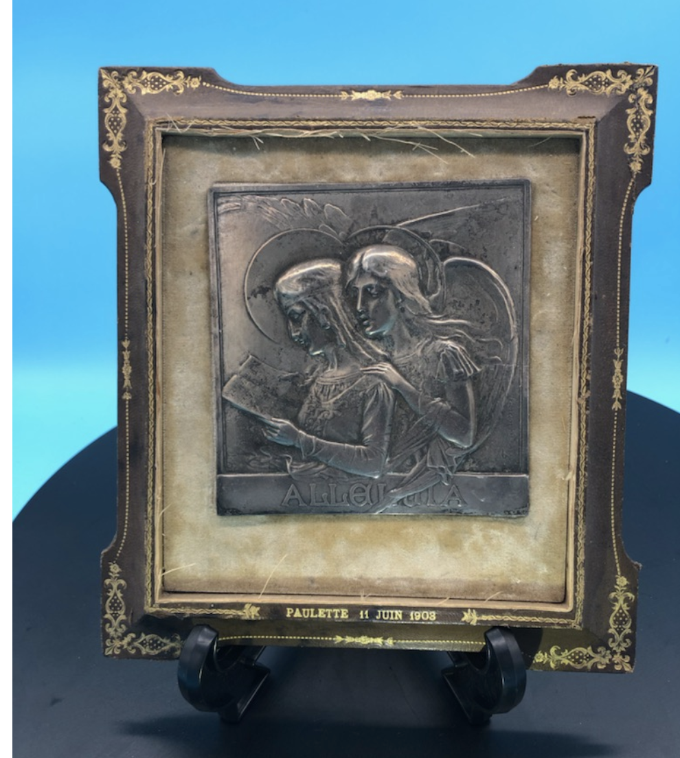 French Tooled leather Relief w/ Angels "Alleluia"