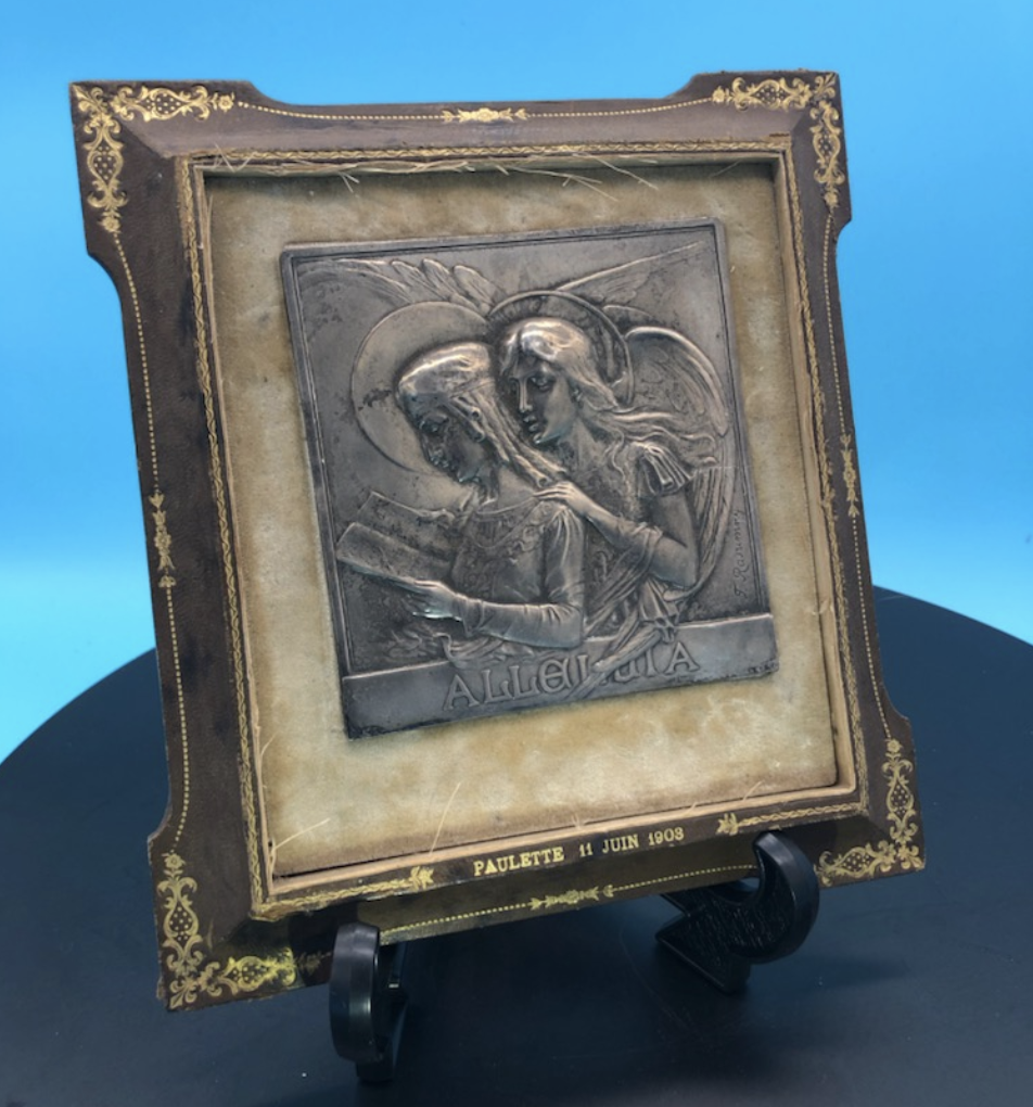 French Tooled leather Relief w/ Angels "Alleluia"