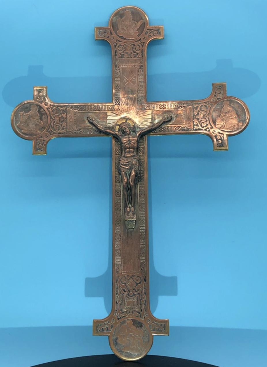 Engraved 16x11 Crucifix from France with 4 evangelists. Stunning piece.