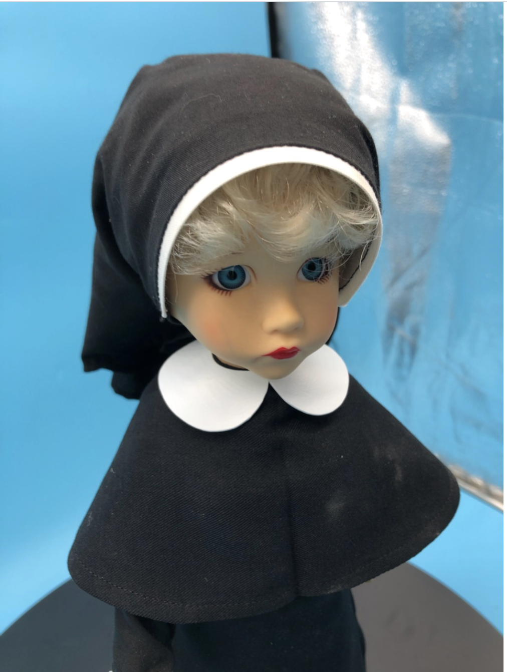 Nun Doll with Wooden Stand