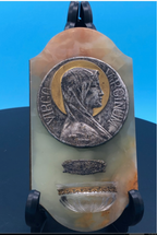 Mary Holy Water font on Silvered Copper relief. Stunning From France