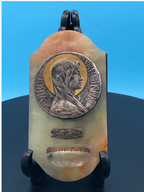 Mary Holy Water font on Silvered Copper relief. Stunning From France