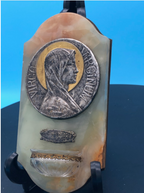 Mary Holy Water font on Silvered Copper relief. Stunning From France