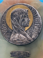 Mary Holy Water font on Silvered Copper relief. Stunning From France