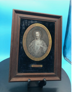 Sacred Heard Engraving on Black Velvet and Walnut Frame