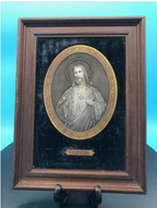 Sacred Heard Engraving on Black Velvet and Walnut Frame