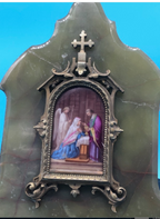 Hand Painted Porcelian of Our Lady Receiving Holy Communion from St John on Onyx