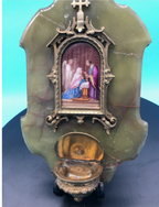 Hand Painted Porcelian of Our Lady Receiving Holy Communion from St John on Onyx