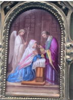 Hand Painted Porcelian of Our Lady Receiving Holy Communion from St John on Onyx