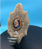 French White Velvet Hand Painted Porcelian on Hand cut copper w/ silver plate Holy Water Font