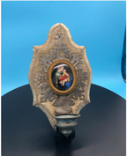 French White Velvet Hand Painted Porcelian on Hand cut copper w/ silver plate Holy Water Font