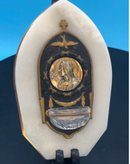 French Onyx Holy Water Font With Virgin Mary Embossing