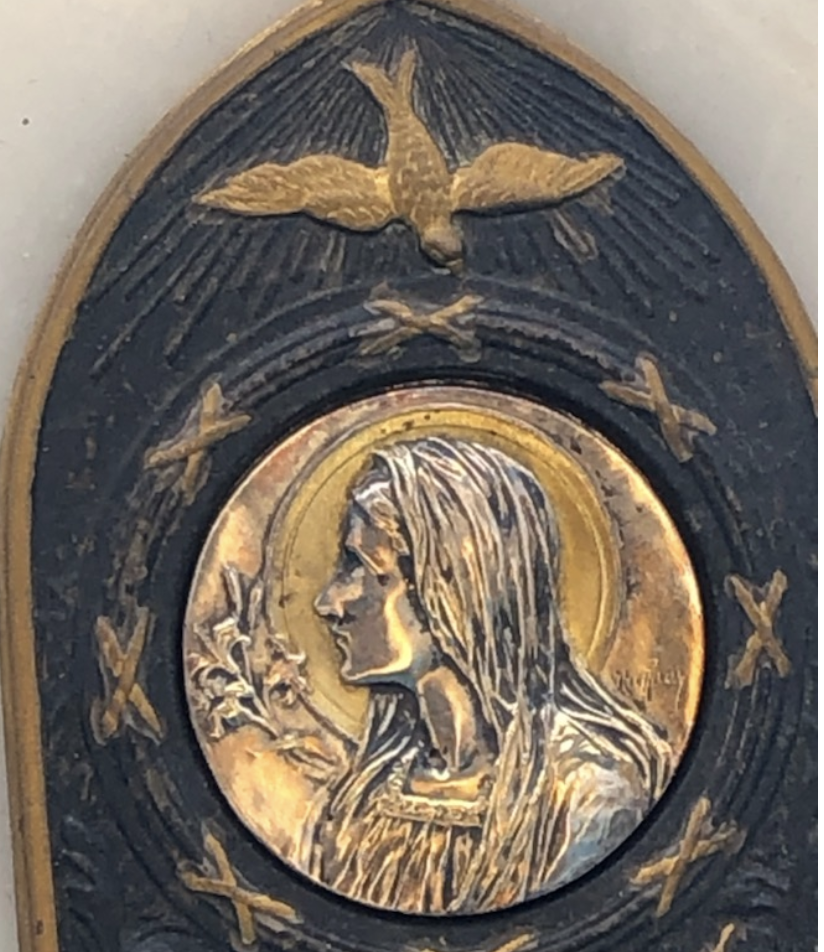 French Onyx Holy Water Font With Virgin Mary Embossing