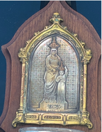 St Anne and Mother Mary as Child On Walnut Holy Water Front signed BW