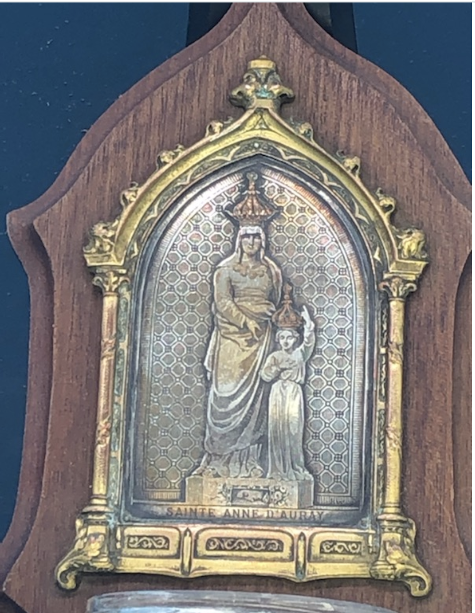 St Anne and Mother Mary as Child On Walnut Holy Water Front signed BW