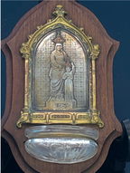 St Anne and Mother Mary as Child On Walnut Holy Water Front signed BW